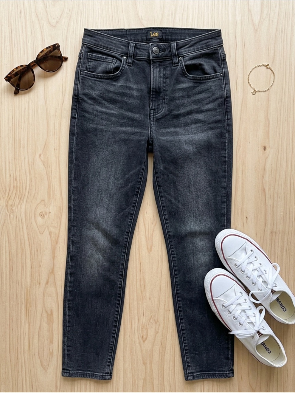 Lee Black Distressed High-Waisted Skinny Jeans - Size 26